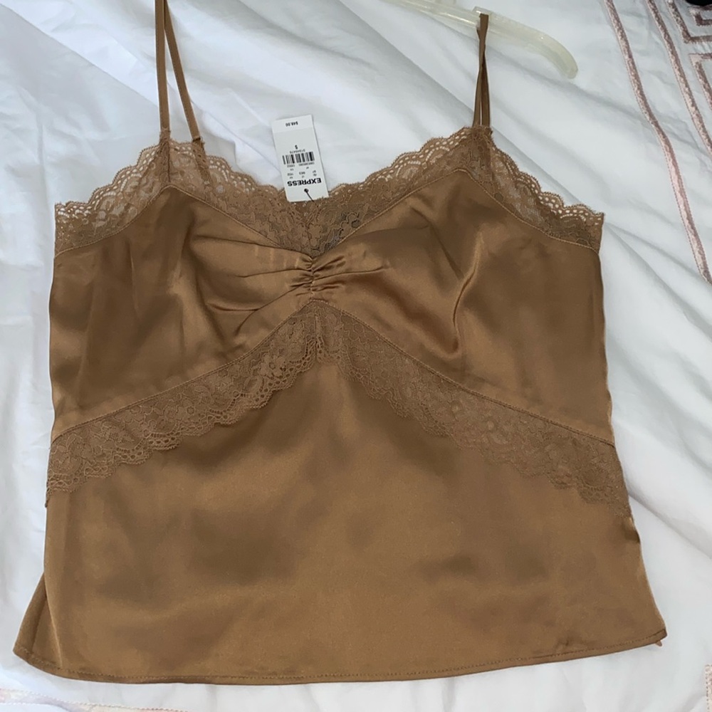 Express brown lace satin tank top (small)